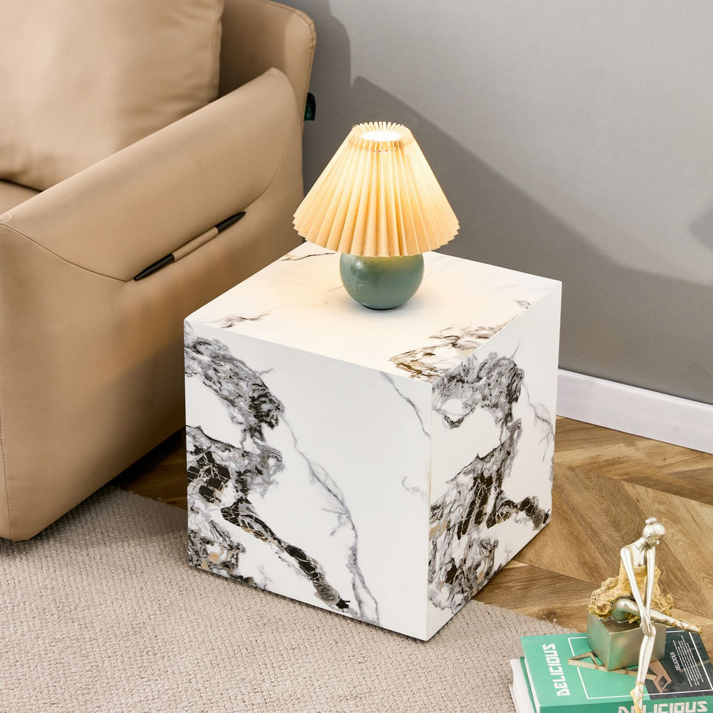 Modern white MDF+sticker material cube stylish texture design coffee table -15.7 inches