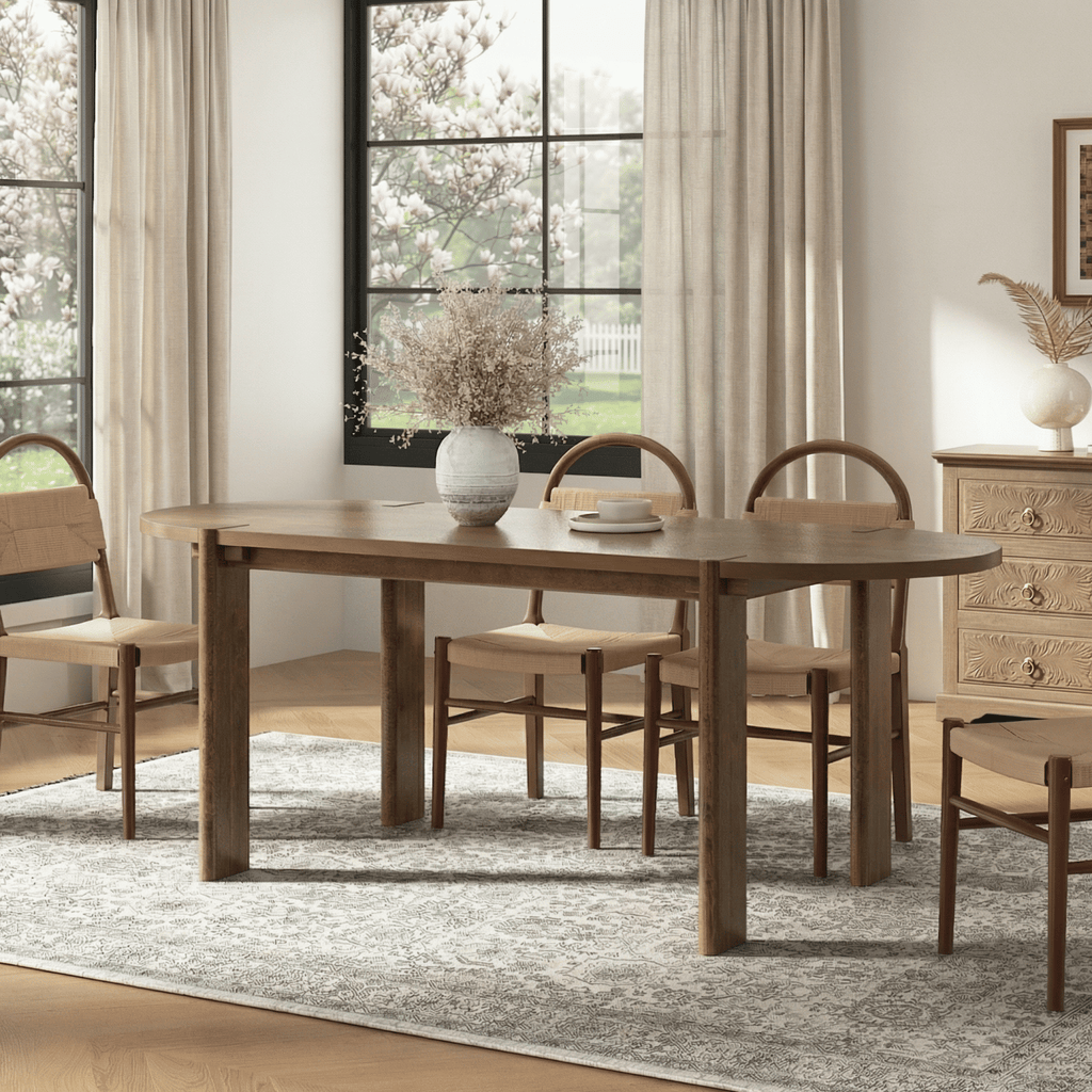 Modern Wooden Dining Table for 4 to 6 People, 71" Large Kitchen Dining Table with Wood Pedestal Base, Mid Century Oval Long Dinner Table for Home Dining Room Restaurant, Walnut