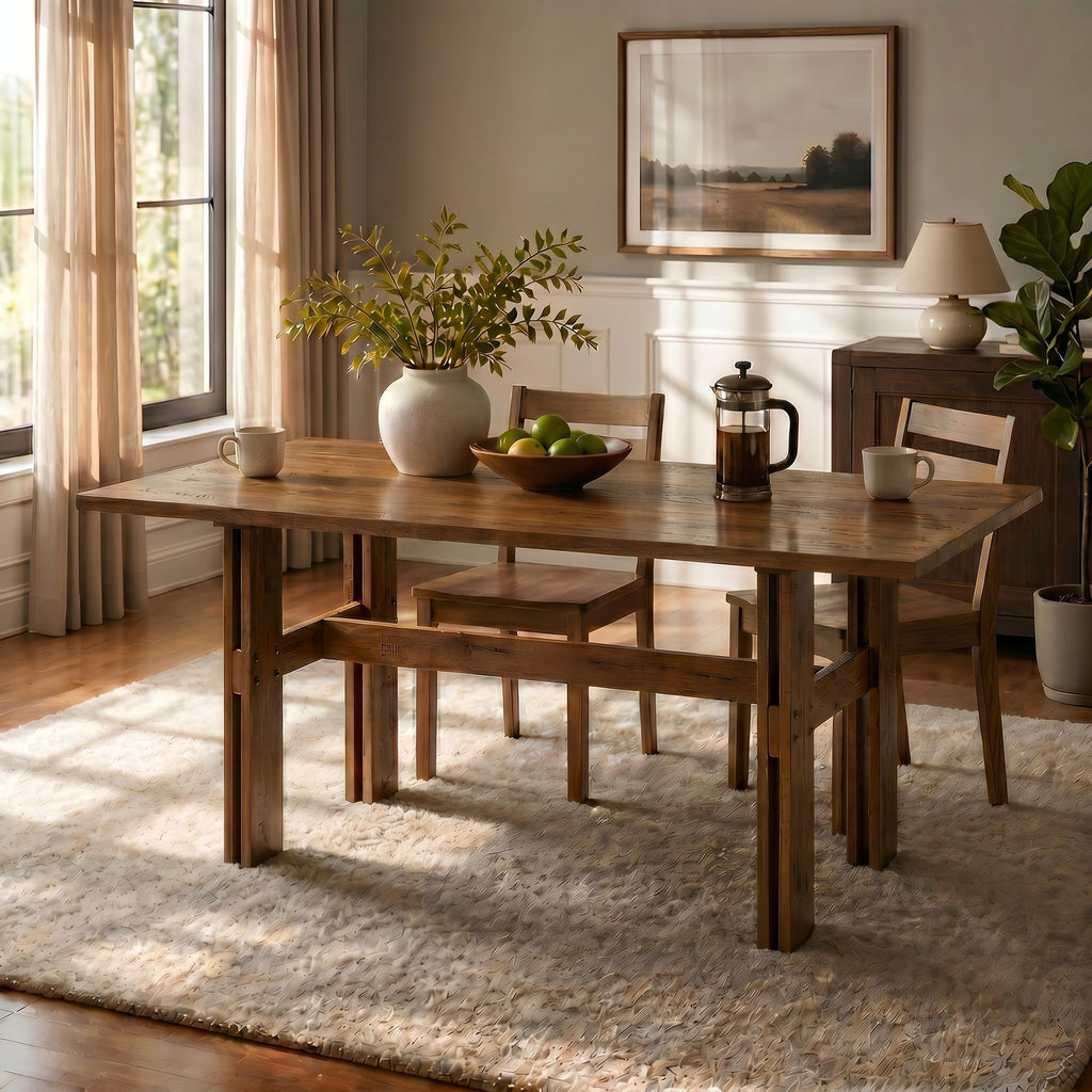 Modern Wooden Dining Table for 4 to 6 People, 71" Large Kitchen Dining Table with Wood Pedestal Base, Mid Century Rectangular Long Dinner Table for Home Dining Room Restaurant, Walnut