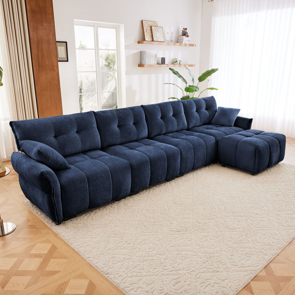 Modular 4-Seater Sofa With Ottoman,Configurable, Solid Wood Frame In Premium Chenille,High-Resilience Cushions,Ideal For Living Rooms, Home Offices, Lounges,In Blue