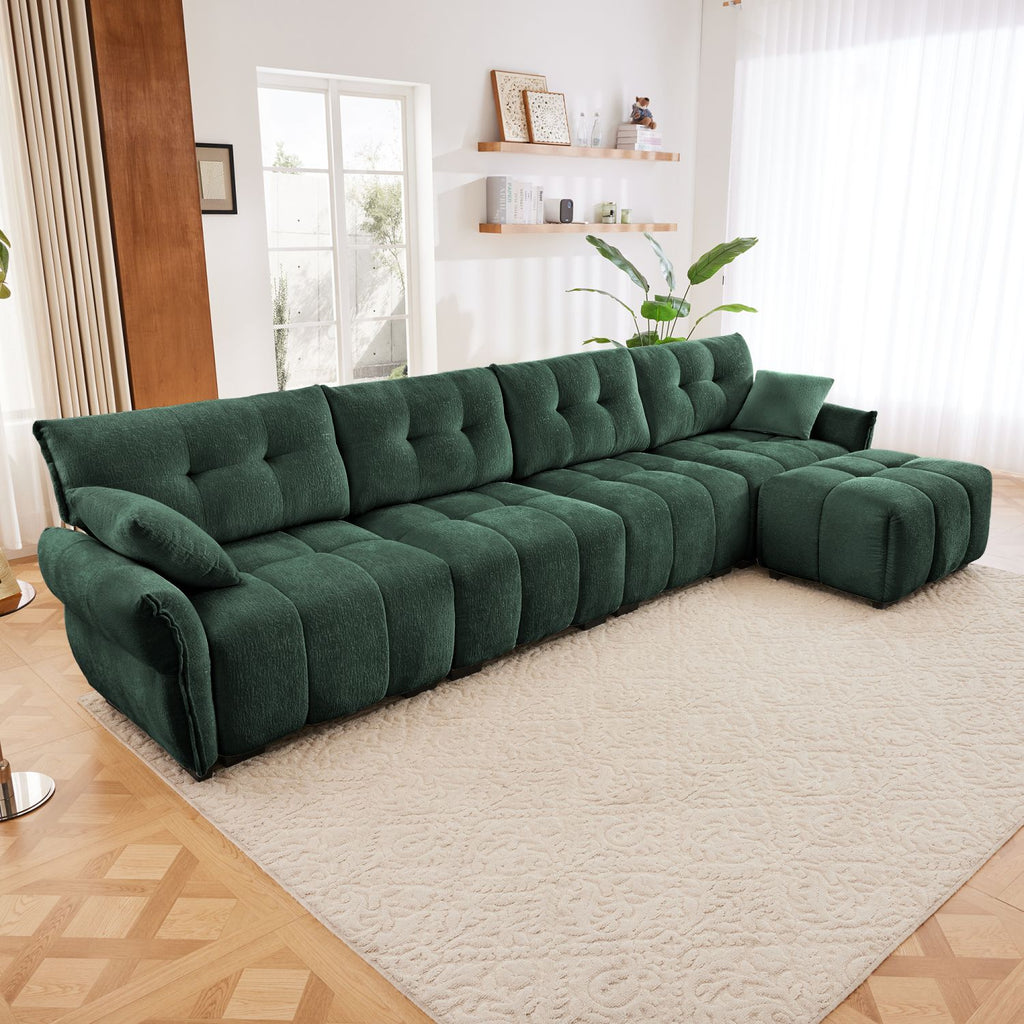 Modular 4-Seater Sofa With Ottoman,Configurable, Solid Wood Frame In Premium Chenille,High-Resilience Cushions,Ideal For Living Rooms, Home Offices, Lounges,In Green