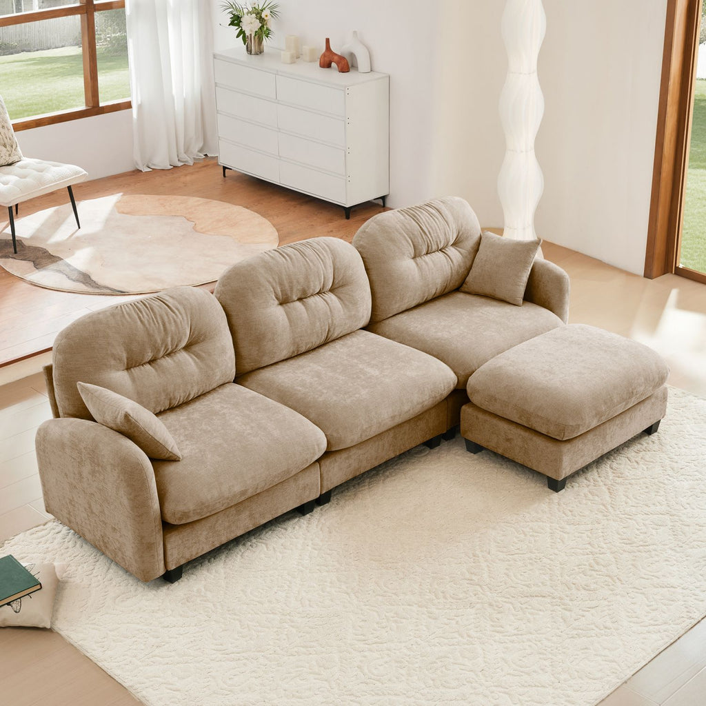 Modular Sectional L Shaped Couch With Ottoman, Premium Chenille Fabric,Quilted Pleated Design,Ergonomic Design Easy Install,Fits Bedrooms,Living Rooms Reading Nooks,Camel