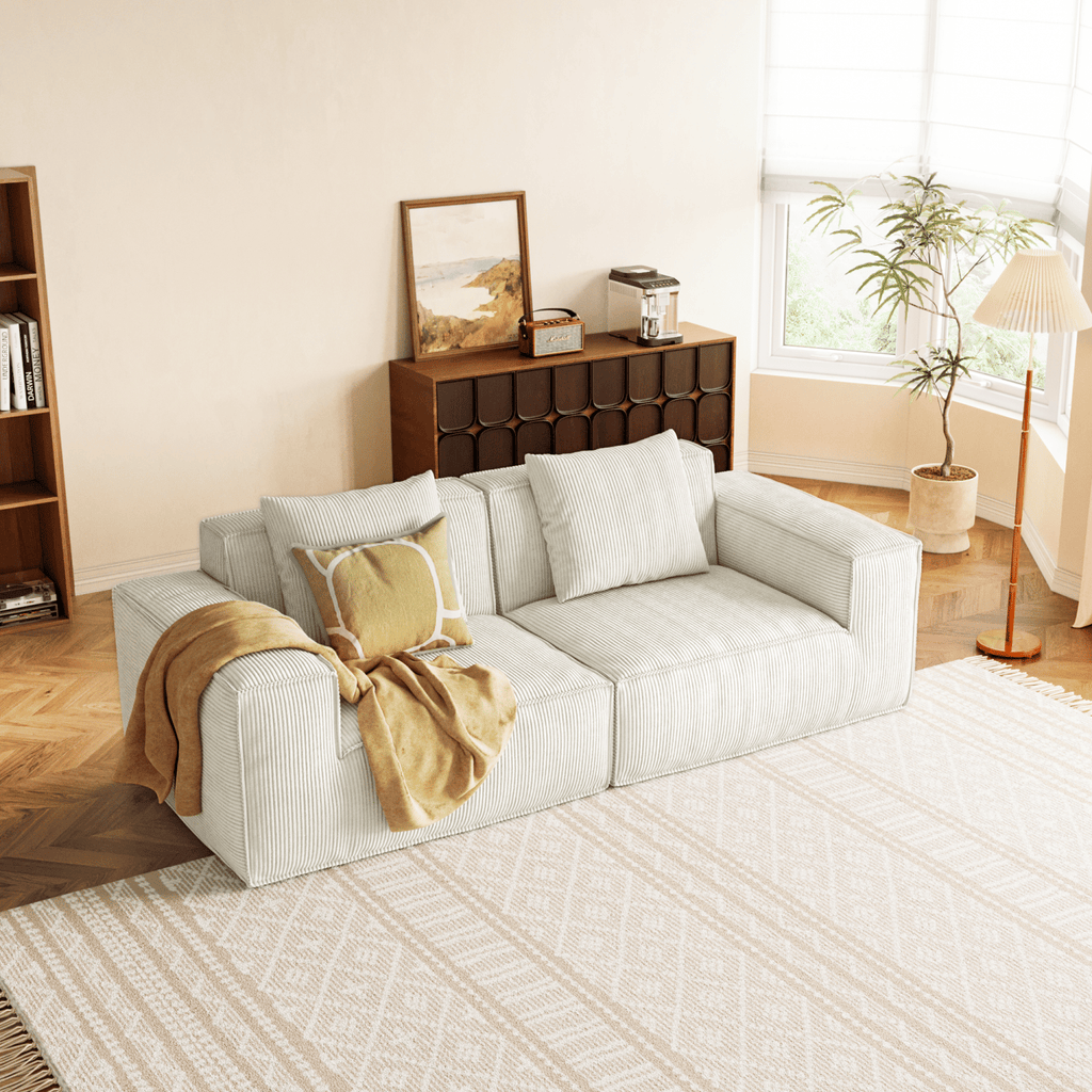 modular sofa can be converted into an oversized sofa bed Free conversion sofa set flexible configuration, soft corduroy cloud velvet fabric two person combination-white