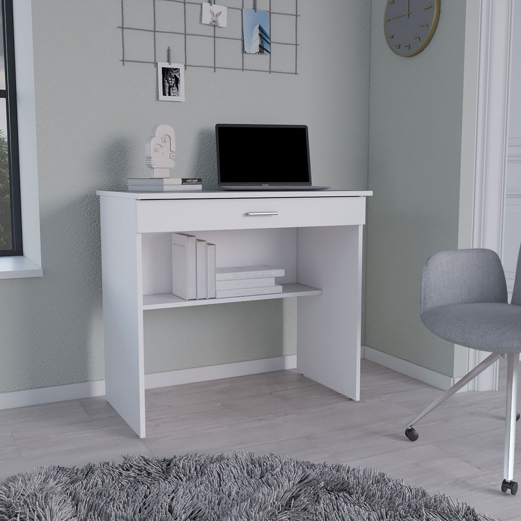 Montana Storage Desk, Spacious Stylish with Drawer and Shelf, White