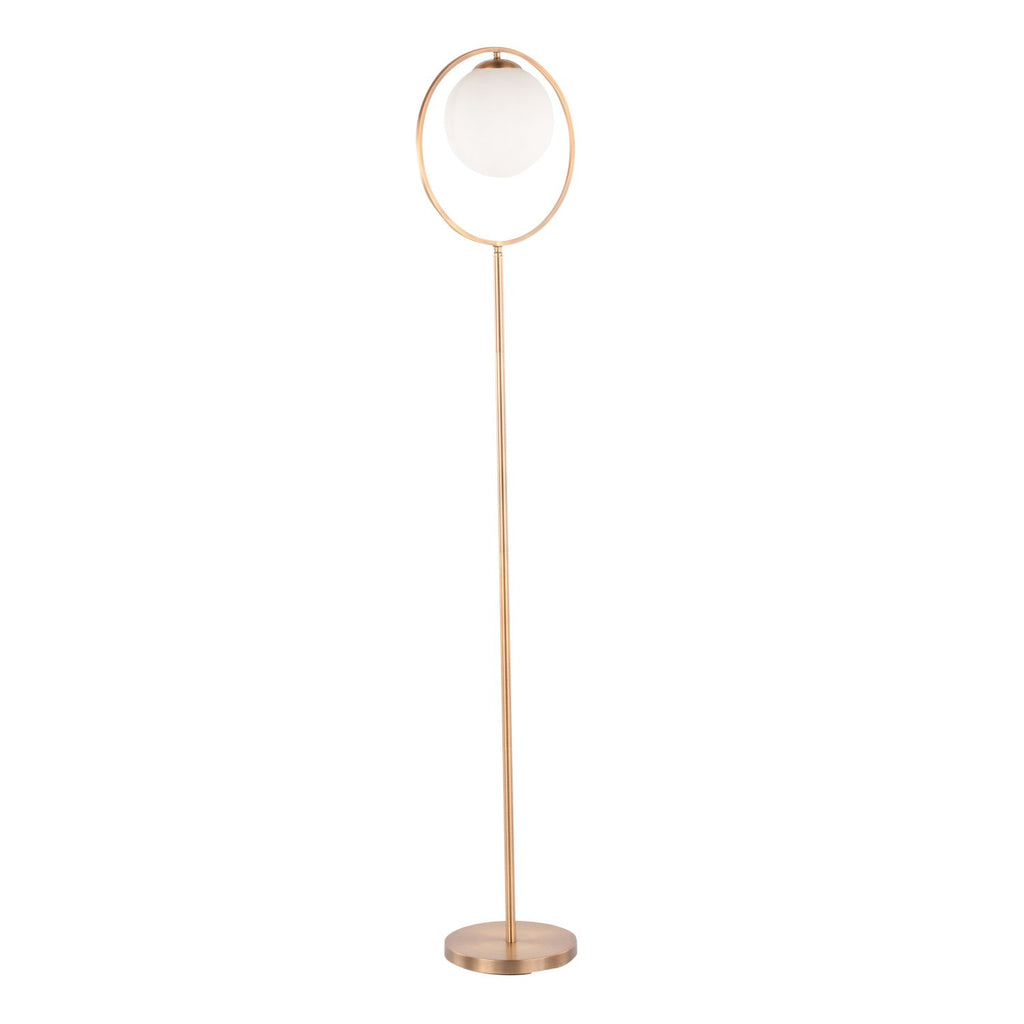 Moon Contemporary Floor Lamp in Gold Metal and Frosted Glass by