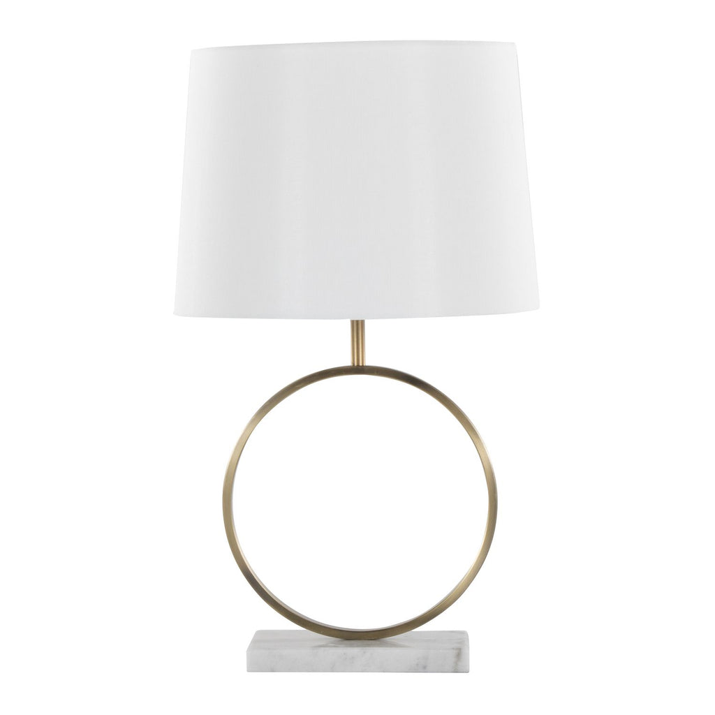 Moon Contemporary Table Lamp in White Marble, Gold Metal and White Shade by