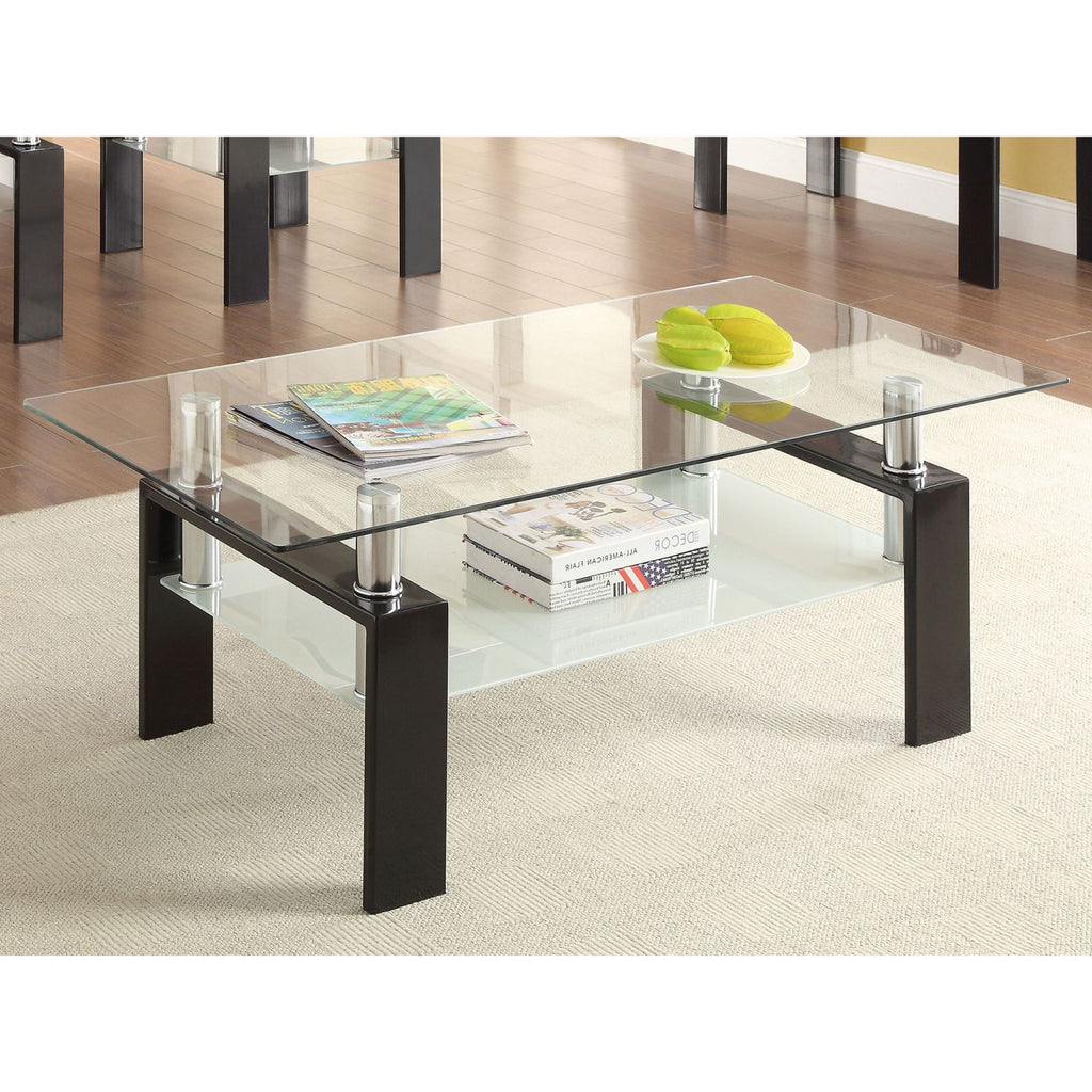 Moriah Black 1-Shelf Rectangular Glass Top Coffee Table