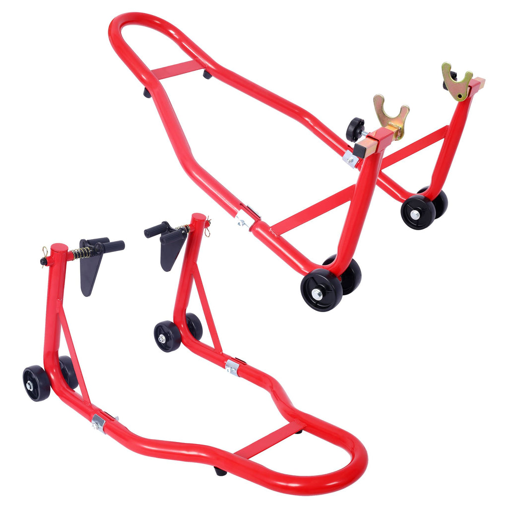 Motorcycle Stand 1000LB Sport Bike Front and Rear Wheel Lift Swingarm Paddock Stands Black U red