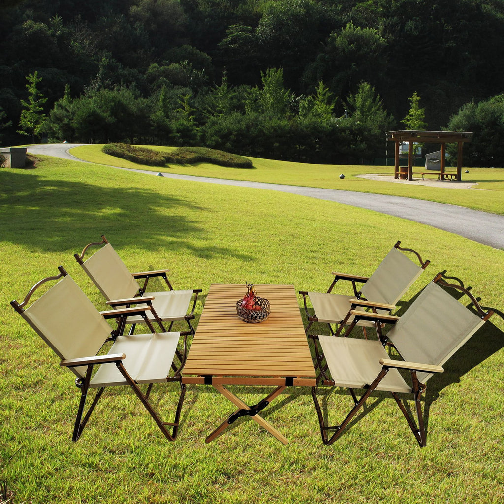 Multi-Function Foldable and Portable Dining Set, 1 Dining Table & 4 Folding Chairs, Indoor and outdoor universal ,Natural, For Children