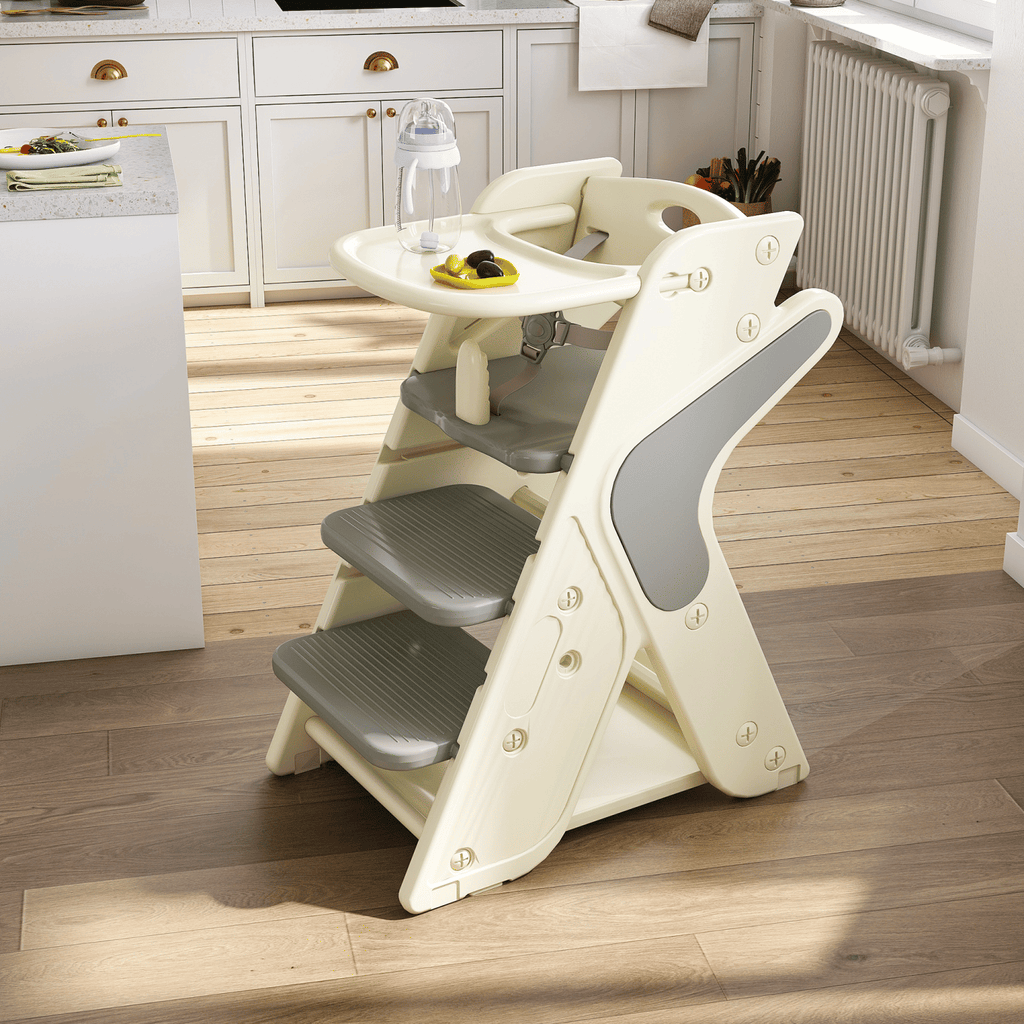 Multi functional Growing Up Dining chair,A high chair suitable for eating and feeding,Adjustable Height Toddler Tower,Use five-point seat belts and a movable large dinner plate.