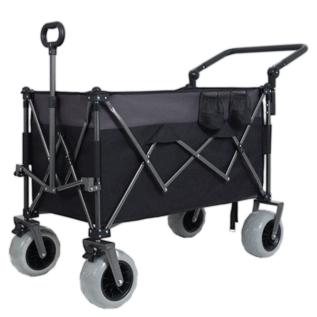 Multi-Functional Push-Pull Folding Wagon Cart with Rotating Handle & 9"x4" Beach Tires for Camping & Beach –300L XL Heavy-Duty, Large Capacity for Transport, Groceries, and Outdoor Use