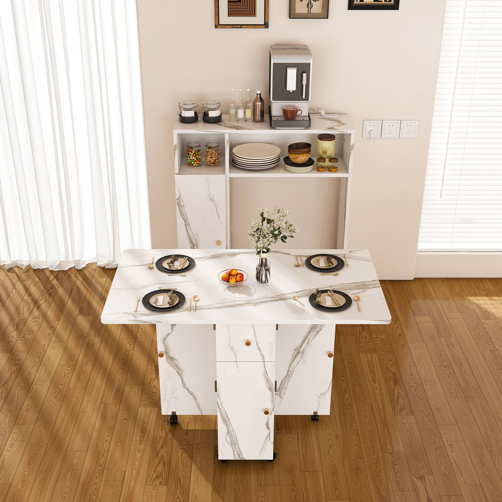 Multifunctional Folding Dining Table with Wall-Mounted Sideboard & Storage for Small Apartments(wihte)