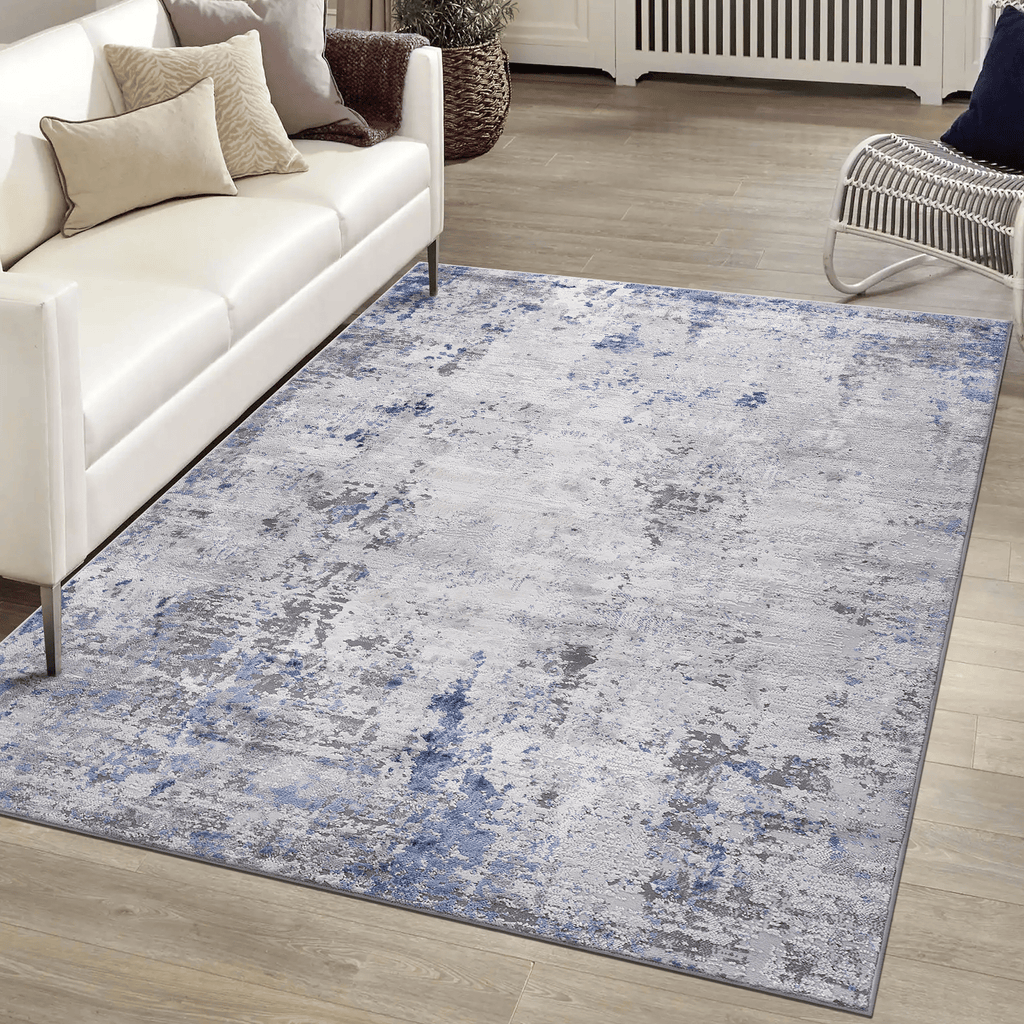NAAR MARFI Collection 8X10 Silver/Blue/Abstract Non-Shedding Living Room Bedroom Dining Home Office Stylish and Stain Resistant Area Rug