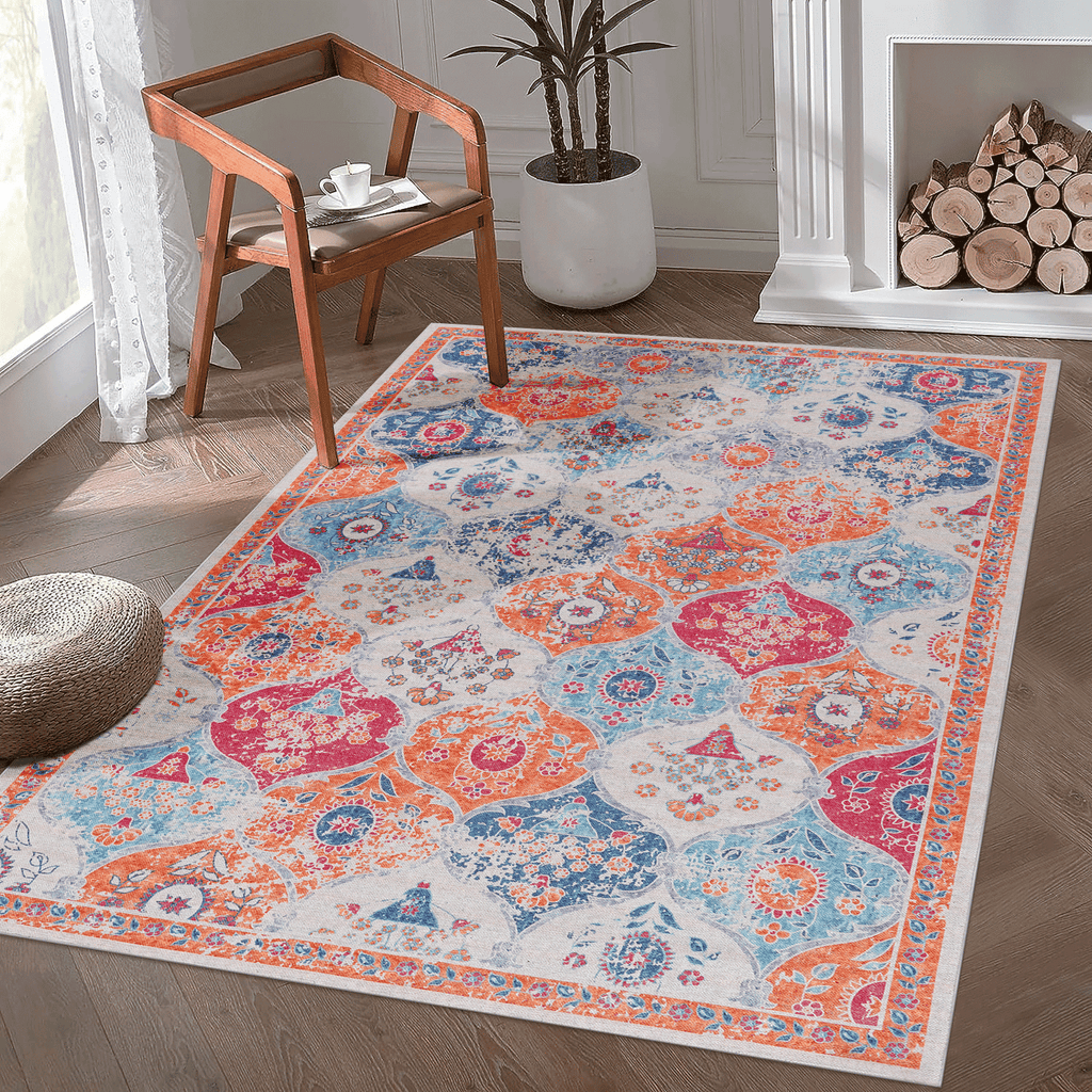 NAAR MAVAL Cream Washable Rug 8x10 Area Rug (Cream, 8' x 10')