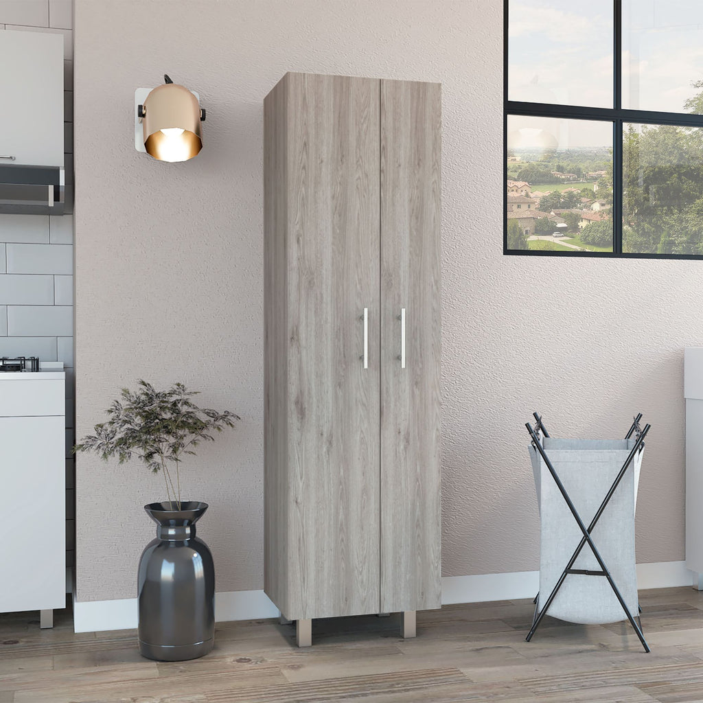 Nala Cleaning Cabinet, Double Door Cabinet, Four Legs, Five Shelves -Light Gray / White