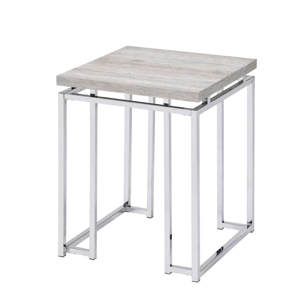 Natural Oak and Chrome End Table with Metal Sled Base