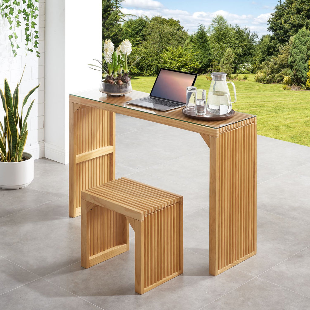 Natural Pine Dining Bench and Table Set – Versatile Indoor Wood Furniture for Entryway, Living Room, Kitchen, and Bedroom – Includes Small Tempered Glass Top