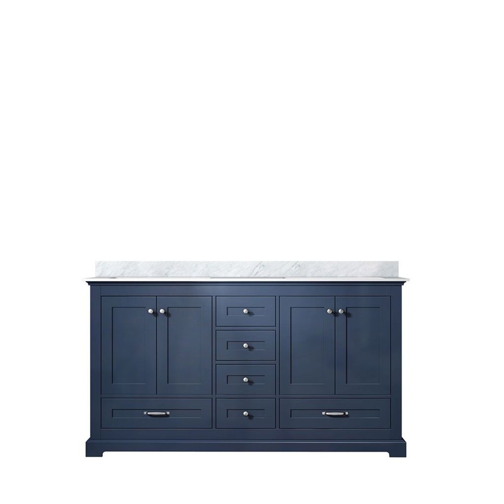 Navy Blue Double Bath Vanity 60 in. W x 22 in. D, with Carrara Marble Top