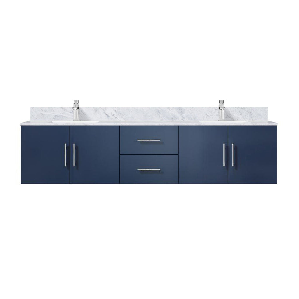 Navy Blue Double Bath Vanity 80 in. W x 22 in. D, Carrara Marble Top, and Faucet Set
