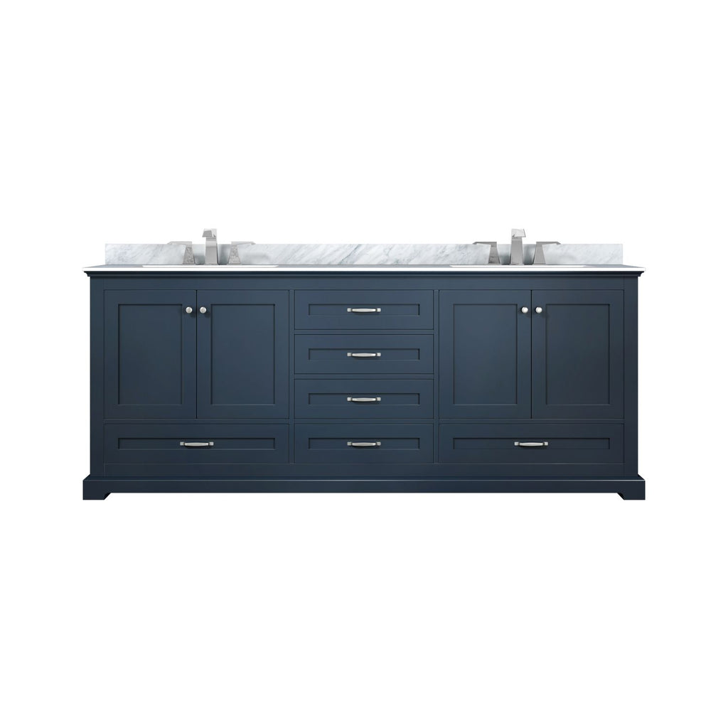 Navy Blue Double Bath Vanity 80 in. W x 22 in. D, Carrara Marble Top, and Faucet Set