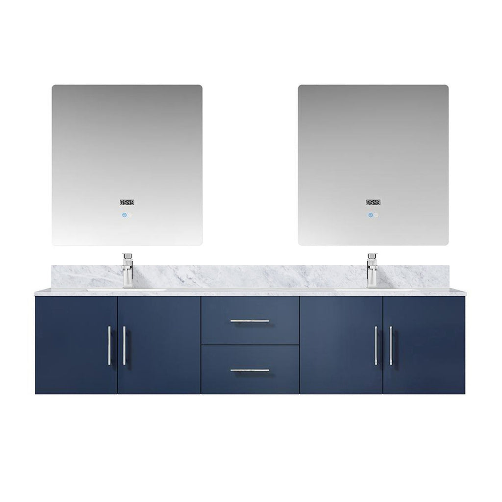 Navy Blue Double Bath Vanity 80 in. W x 22 in. D, Carrara Marble Top, Faucet Set, and 30 in. LED Mirrors