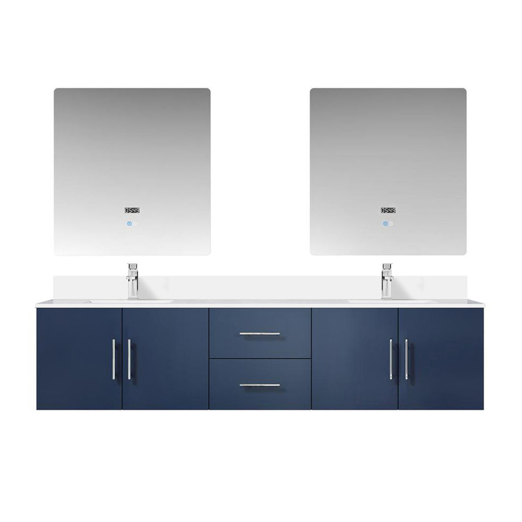 Navy Blue Double Bath Vanity 80 in. W x 22 in. D, Cultured Marble Top, Faucet Set, and 30 in. LED Mirrors