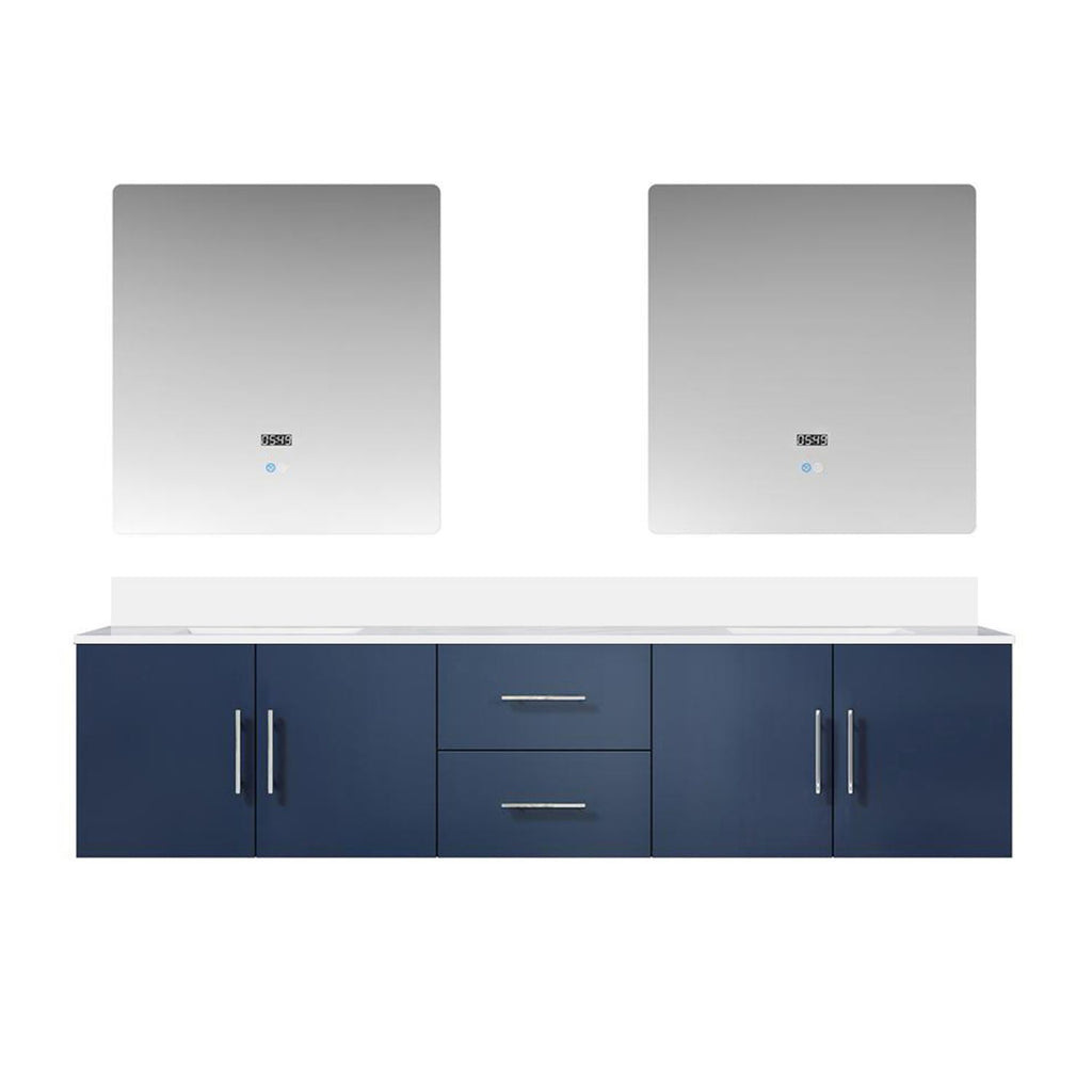 Navy Blue Double Bath Vanity 80 in. W x 22 in. D, White Quartz Top, and 30 in. LED Mirrors