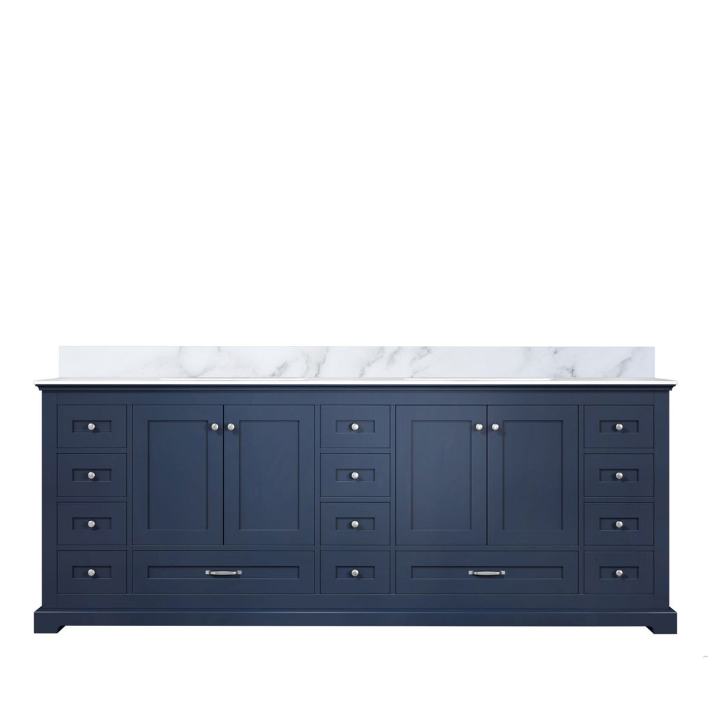 Navy Blue Double Bath Vanity 84 in. W x 22 in. D, with Carrara Marble Top