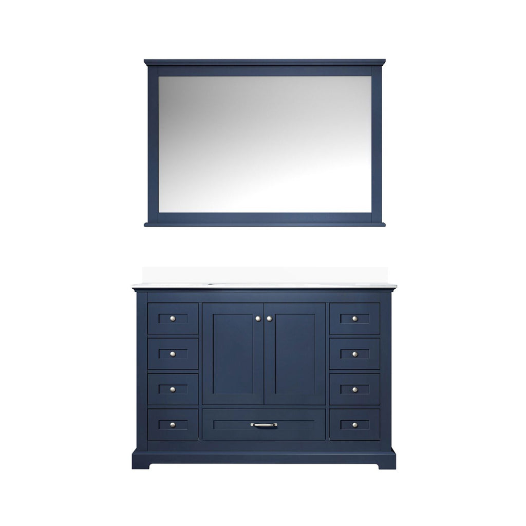 Navy Blue Single Bath Vanity 48 in. W x 22 in. D, White Quartz Top, and 46 in. Mirror