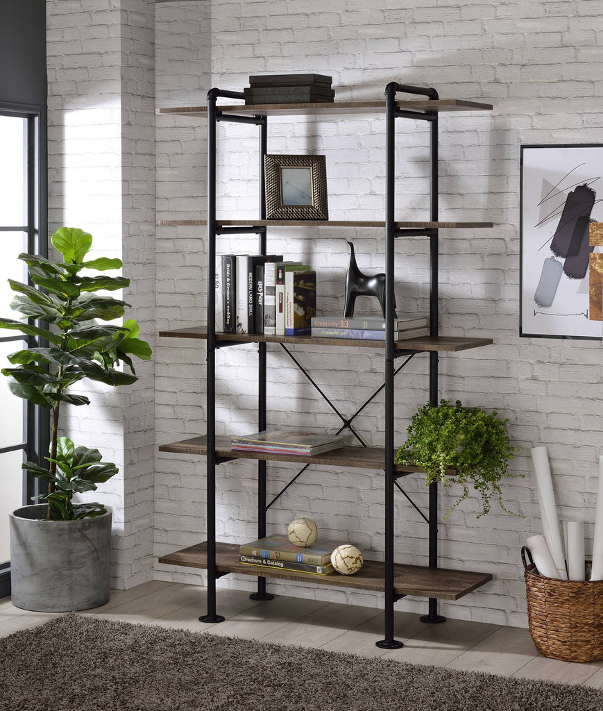 Nefo Rustic Oak & Black Finish Bookshelf