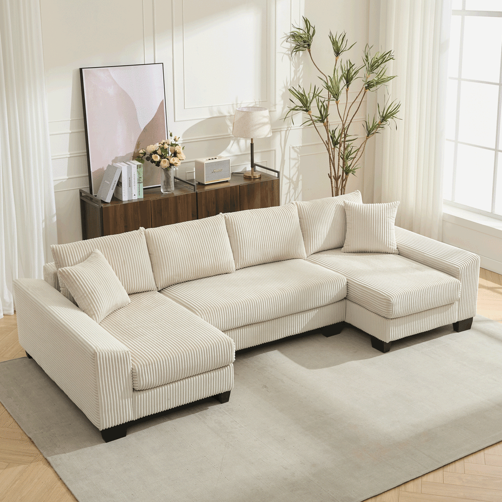 [NEW ARRIVED] [VIDEO PROVIDED] 114" Sleeper Sofa,U Shaped Sofa , Pull Out Bed,Convertible Oversize 2 in 1 Sleeper Sofa, Living Room,Upholstery Sofa Bed,Adjustable Sleeper Sofa,Corduroy,Beige