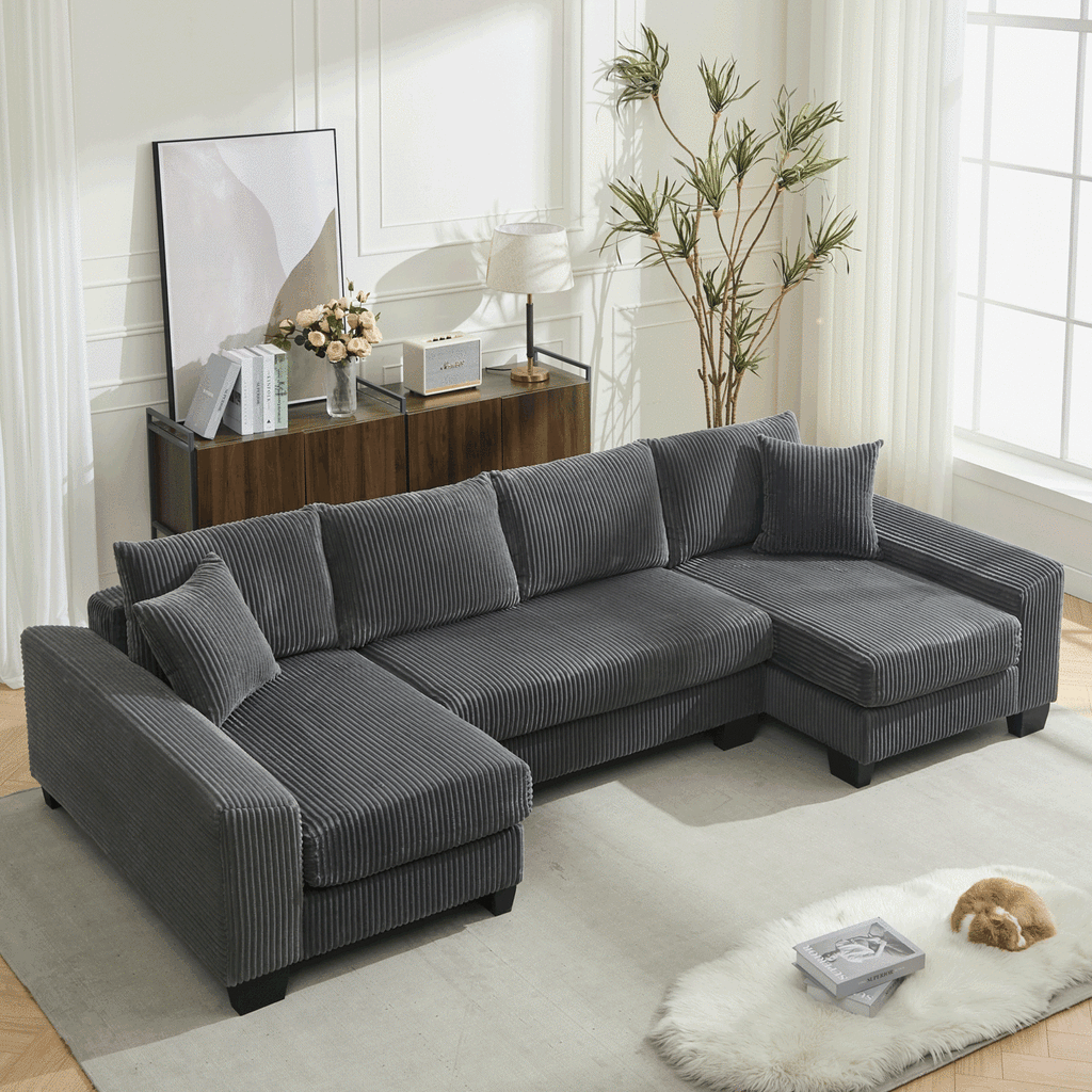 [NEW ARRIVED] [VIDEO PROVIDED] 114" Sleeper Sofa,U Shaped Sofa , Pull Out Bed,Convertible Oversize 2 in 1 Sleeper Sofa, Living Room,Upholstery Sofa Bed,Adjustable Sleeper Sofa,Corduroy,Dark Gray