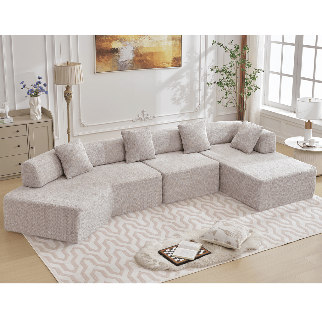 [NEW ARRIVED] [VIDEO PROVIDED]Modern Minimalist 140" L-Shape Couch ,No Assembly Required,Boucle,Modular Sofa ,Couch with Chaise,Free Combination Foam-Filled Sofa, 4 Seats, Gray