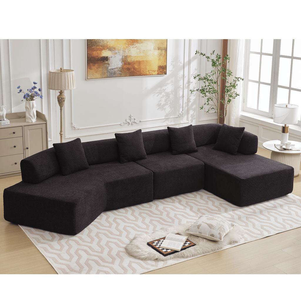 [NEW ARRIVED] [VIDEO PROVIDED]Modern Minimalist 140" L-Shape Couch ,No Assembly Required,Boucle,Modular Sofa ,Couch with Chaise,Free Combination Foam-Filled Sofa, 4 Seats,Black