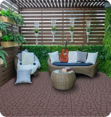New Stone texture 12" Patio Deck Tiles, DIY Module Interlocking Decking Tiles Floor Tile,Easy and Quick Installation Court Tiles for Porch Poolside Balcony Backyard 44pcs Red Brown