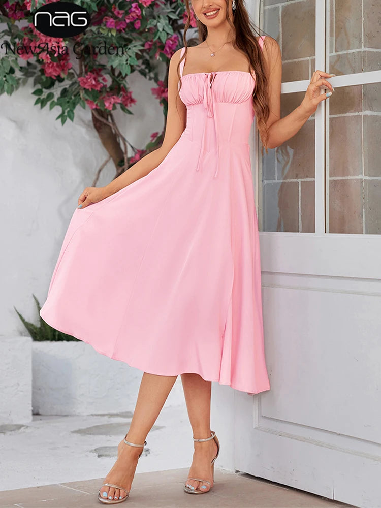 Summer Elegant Solid Sleeveless Long Dress for Women with Bandage Fit and Padded Boned Design Ideal for Parties and Casual Wear