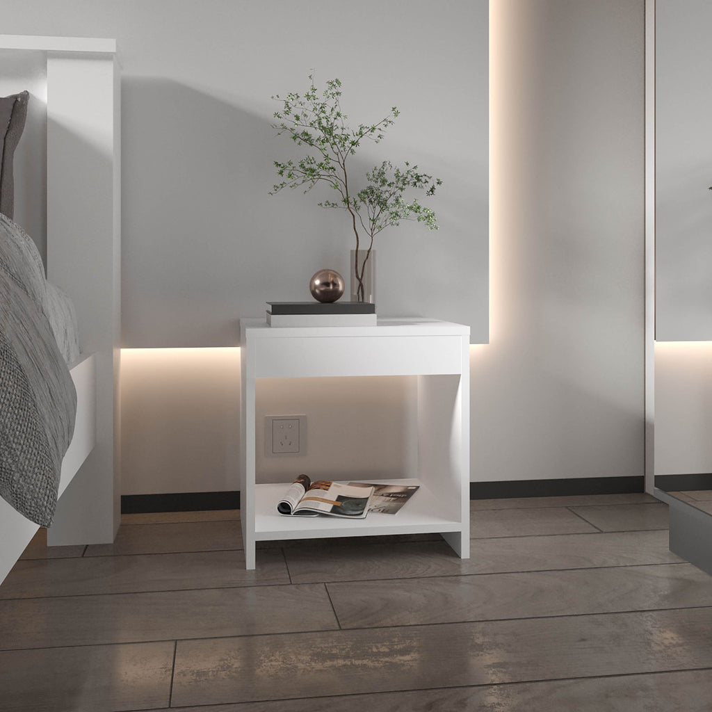 Night Table 16.5"H, 1 spacious Shelf, White