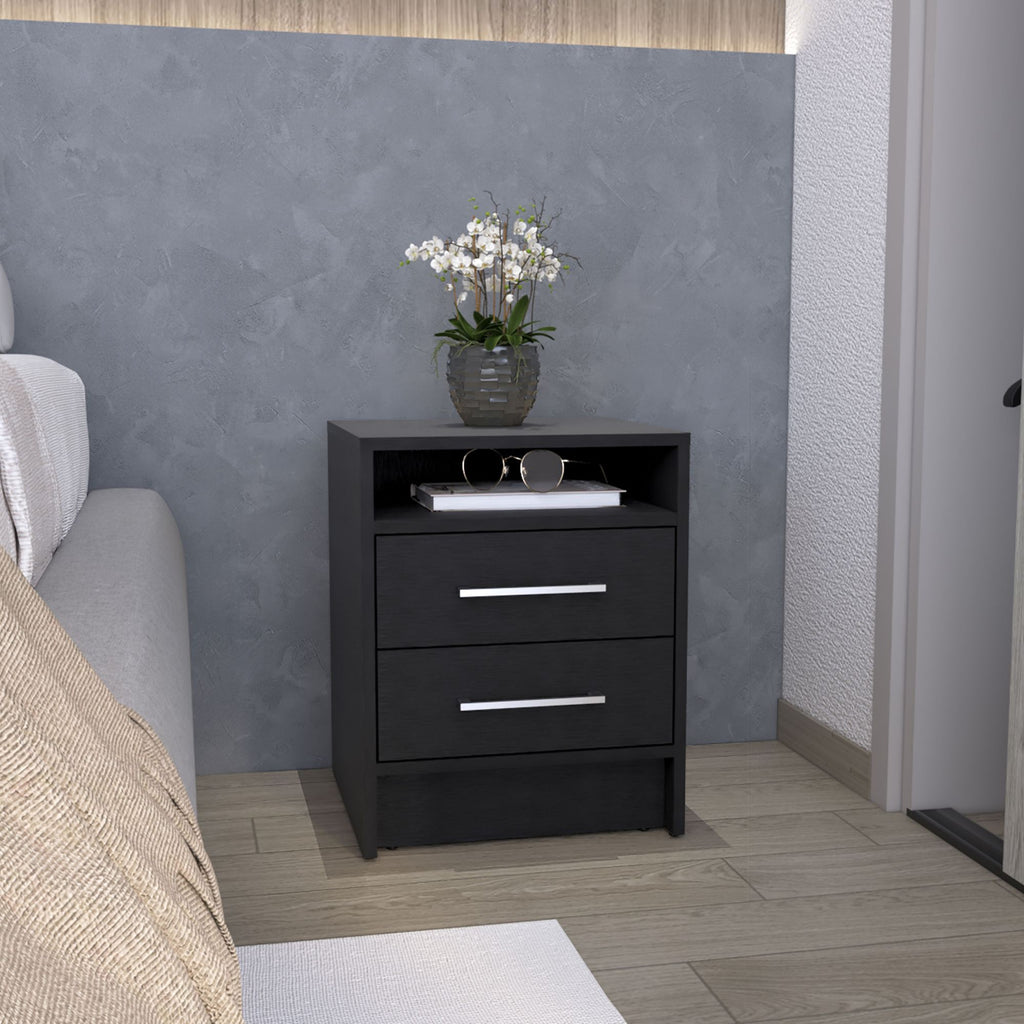 Nightstand 23.6" H, with 2 Drawers and 1 Shelf, Black
