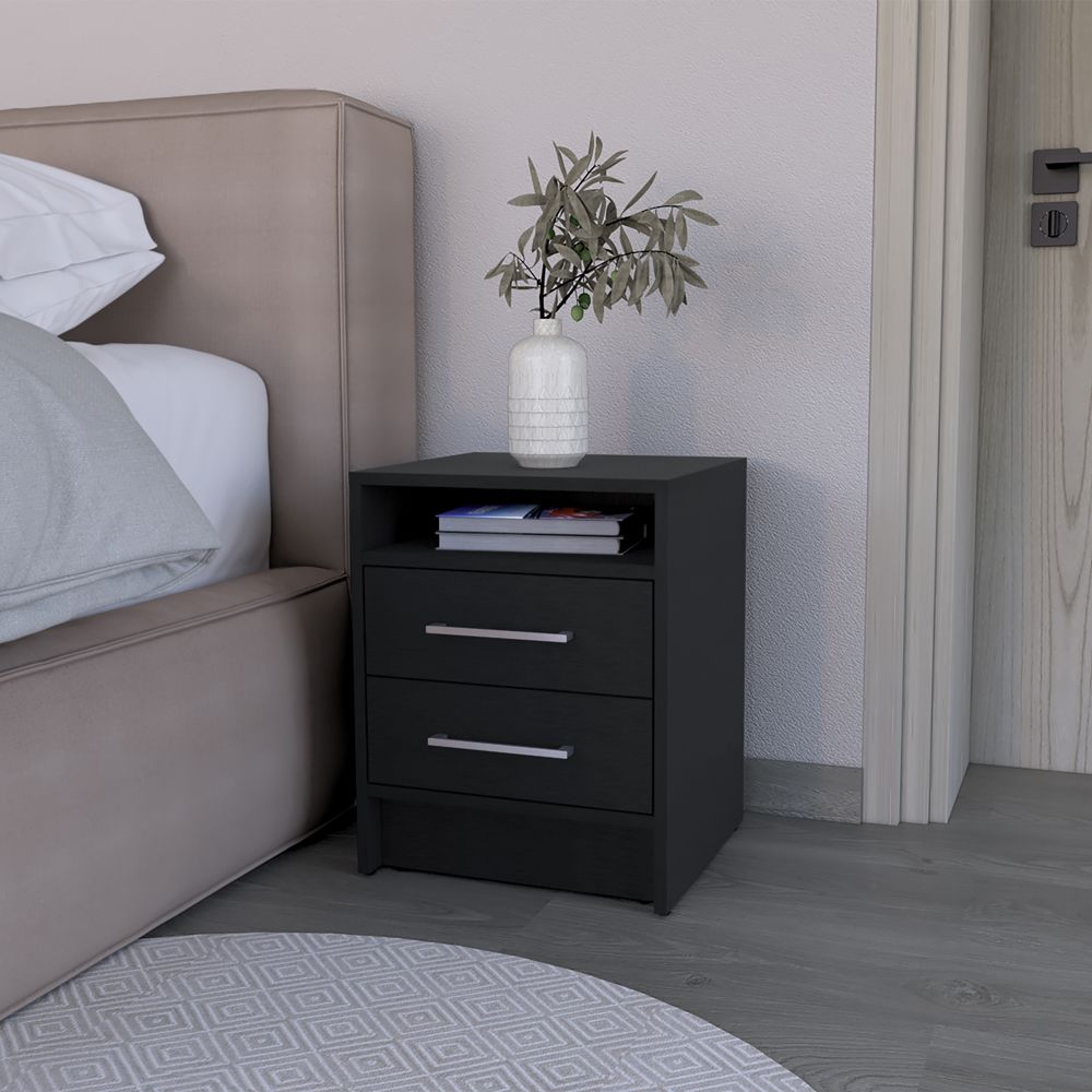 Nightstand Cartiz, Two Drawers, Black Wengue Finish