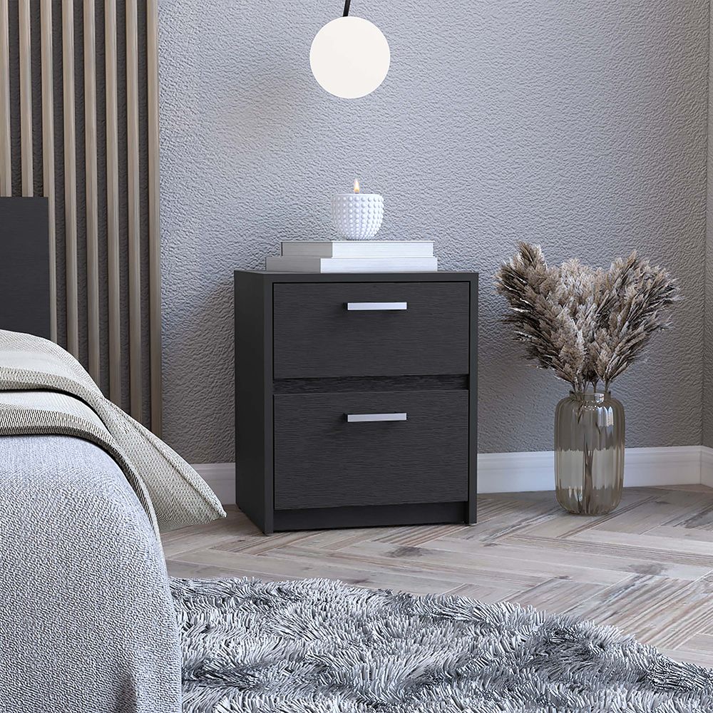 Nightstand Chequered, Two Drawers, Black Wengue Finish