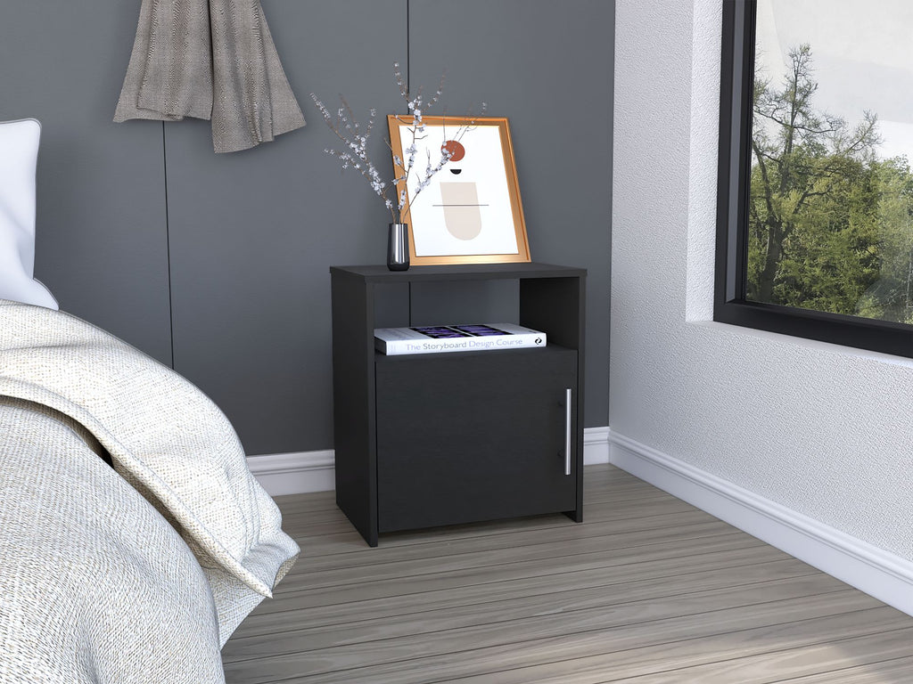 Nightstand Cuarzz, One Cabinet, Black Wengue Finish