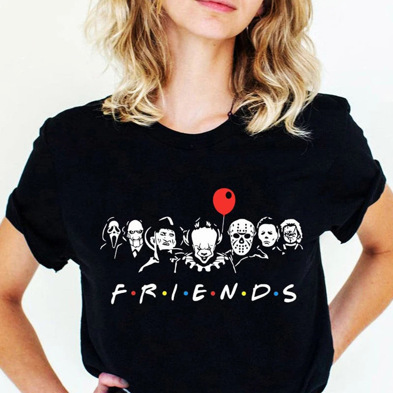 Friends T Shirt Best Stephen King Horror Characters Printed Cartoon Women Fashion Tops Oversized Tee Halloween Clothes Women - NIICY