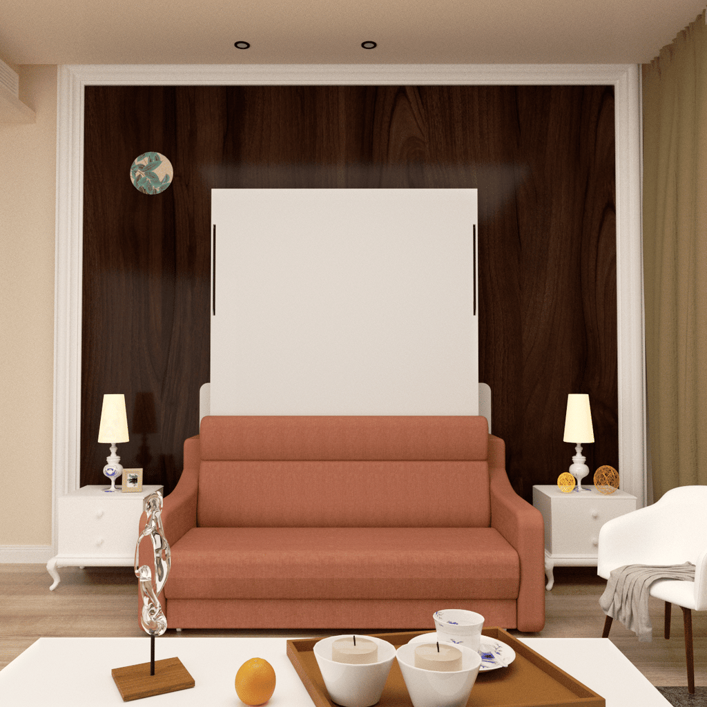 No Need Fix to The Wall Morden Deisgn Vertical Murphy Bed with Sofa for Bedroom or Guestroom White Wall Bed Space Saving Hidden Bed with New Style Gas Struts