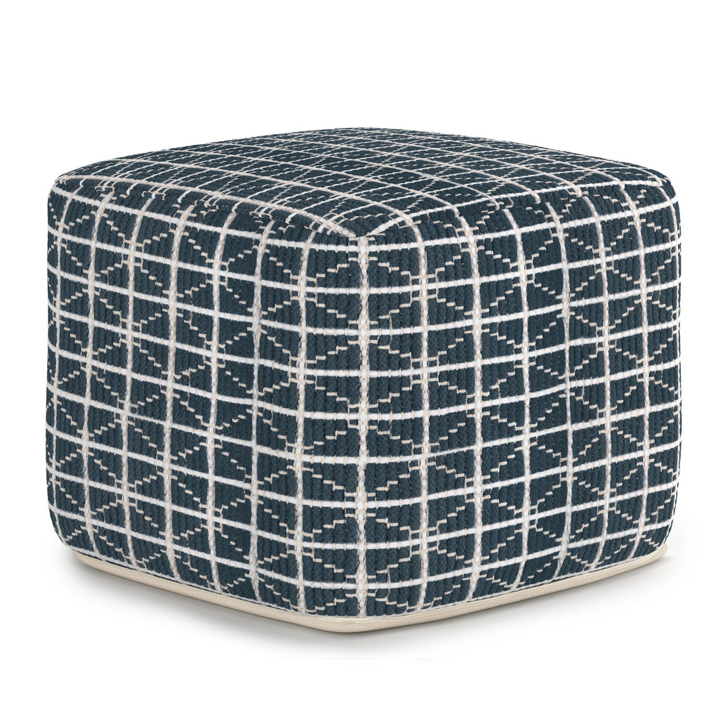 Noreen - Square Pouf - Dark Blue / White
