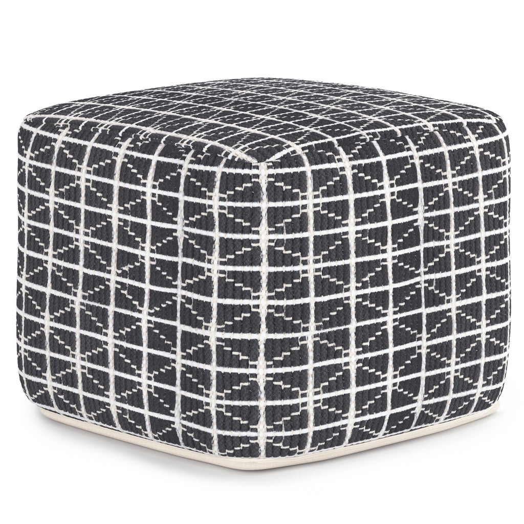 Noreen - Square Pouf - Slate Grey / White