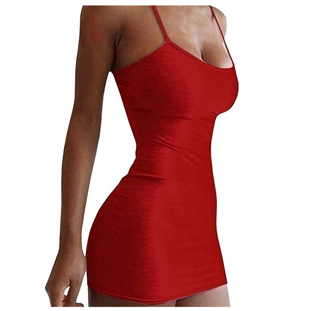 Sexy Ladies Tight Fitting Camisole Dress with Mini Short Skirt for Summer Women’s Pajamas and Lingerie Girl Nightwear