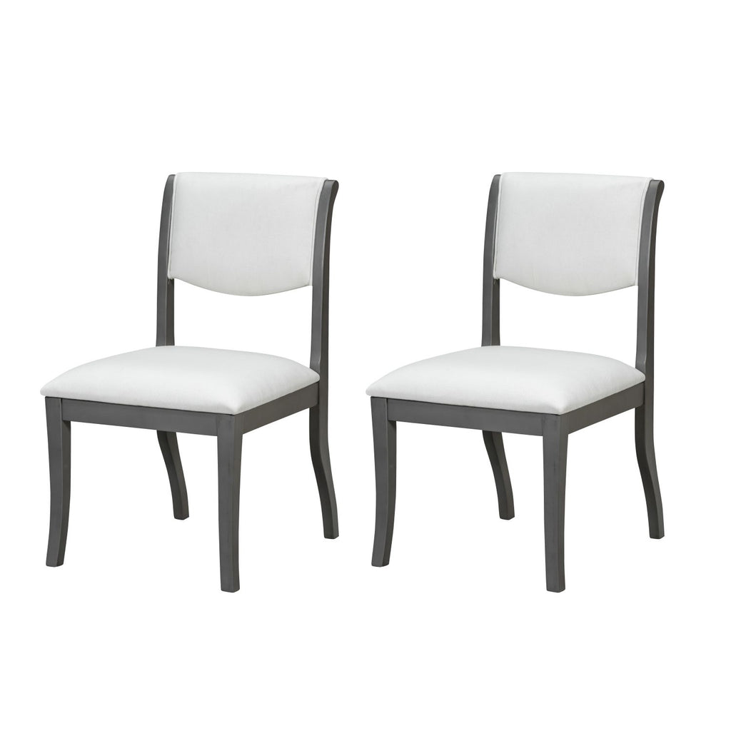 Oak Gray Finish Upholstered Dining Chairs Set of 2 - Traditional Elegant Fabric Side Chairs with Curved Lines, Solid Hardwood Frame