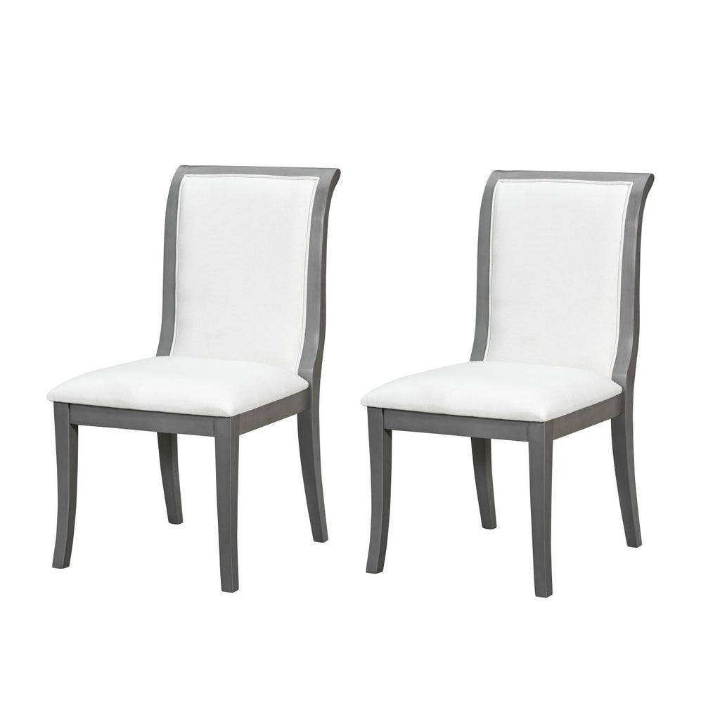 Oak Gray Finish Upholstered Dining Chairs Set of 2 - Traditional Elegant Fabric Side Chairs with Curved Lines, Solid Hardwood Frame