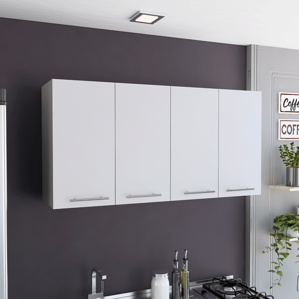 Oceana 120 Wall Cabinet, Four Doors, Two Cabinets, Two Shelves, White