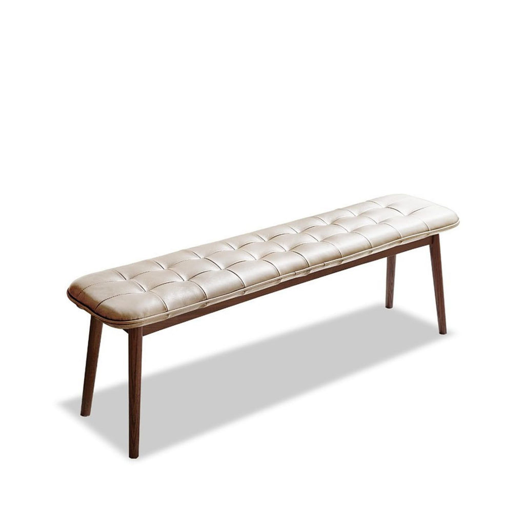 (Off White) Natural Oak Wood for Dining Bench Table Bench for Living Room With Leather Cushion